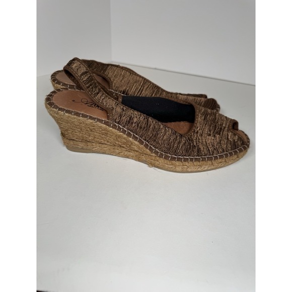 Azura Shoes - Azura Jeanette Espadrille Gold Slingback Open Toe Wedge Spain EU 39 US 8